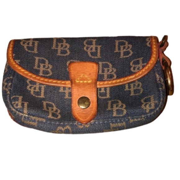 DOONEY & BOURKE vintage dark denim monogram genuine leather wallet , wristlett - Picture 1 of 13